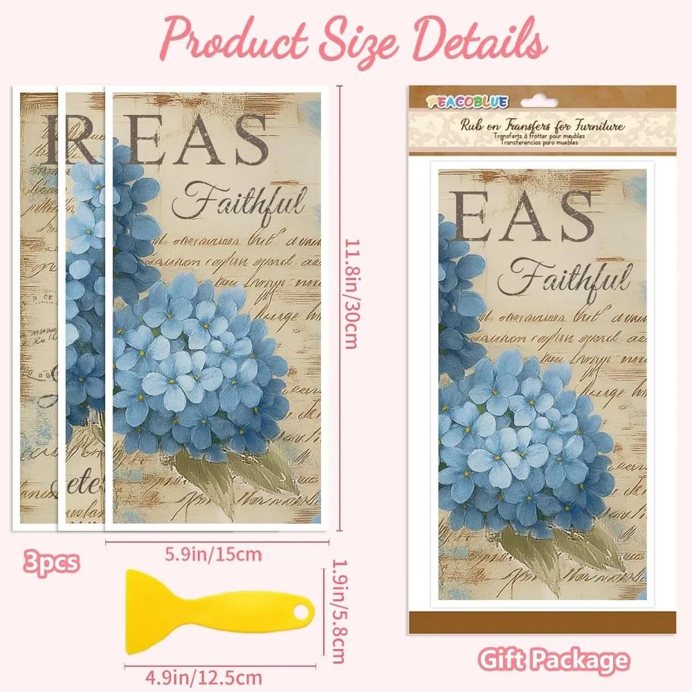 3Pcs PVC Waterproof Decorative Stickers Self Adhesive Decals for Furniture Decoration Hydrangea 300x150mm
