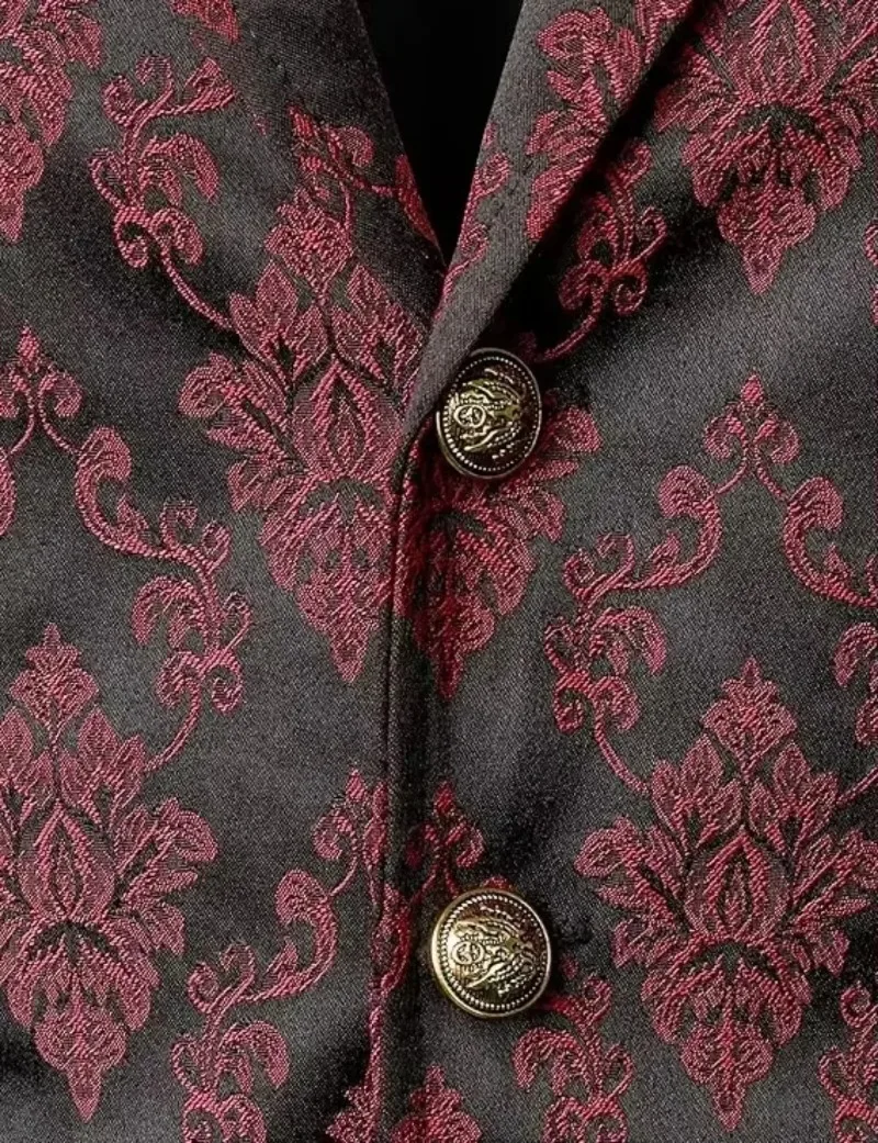 Herren Vintage Viktorianische Blumen-Jacquard-Weste, V-Ausschnitt, einreihig, ärmellos, Gothic Hochzeits-Party Cosplay Kostüm – Detail 11