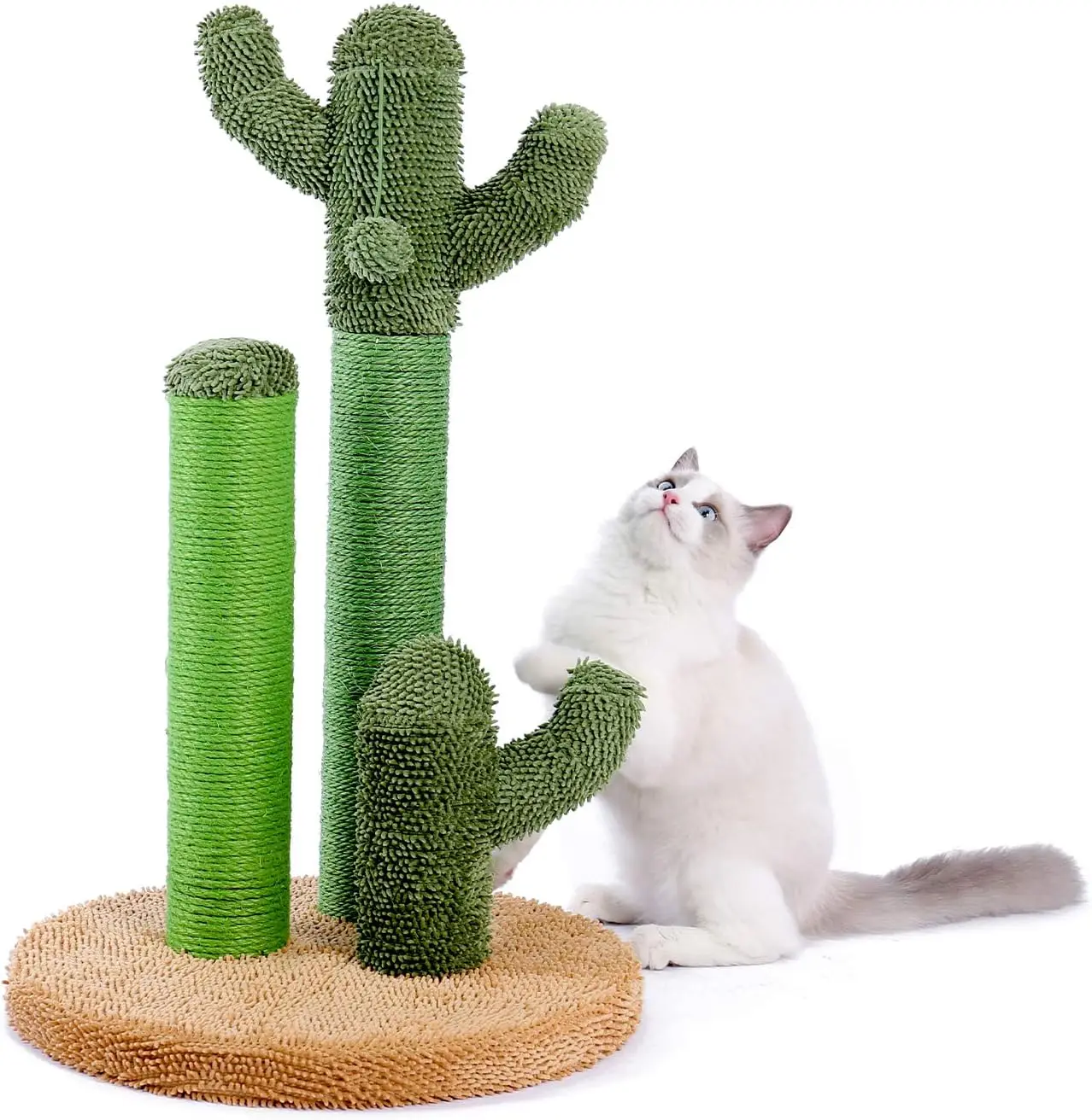 Road Cat Scratching Post Cactus Cat Scratcher Featuring with 3 Scratching Poles and Interactive Dangling Ball -Large 27 Inches