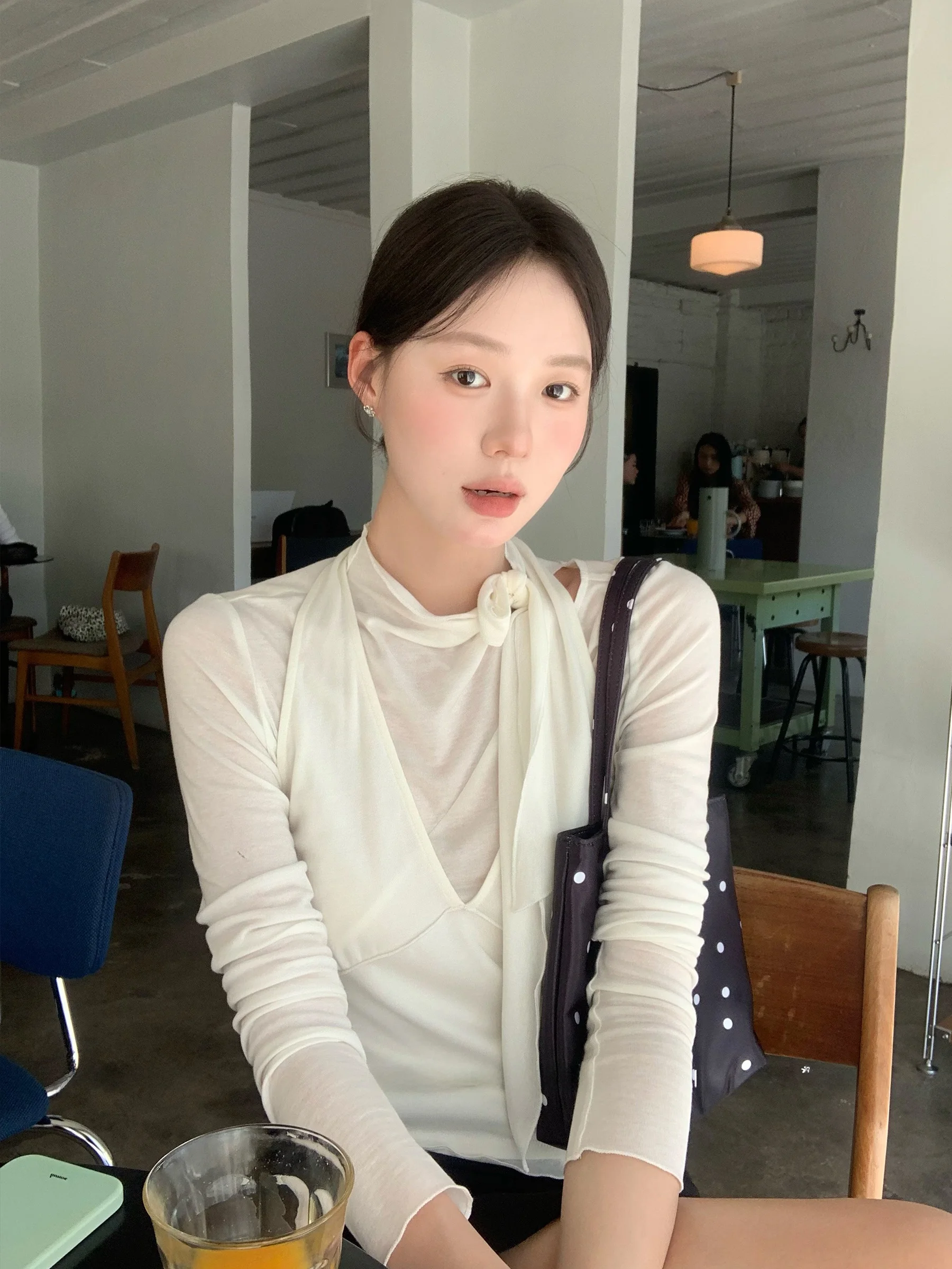 

Korean Sle Long Sve T-irt Dh Large Flower Silk Wool Early Spring Lazy Feel Ne Hanging Design Women's Loose Fit Pure ...