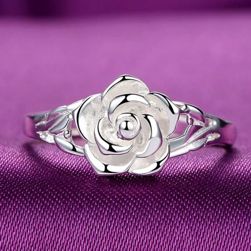 

Кольцо из чистого серебра 990 пробы с узором в виде розы для женщин, модное элегантное кольцо с цветочным узором, гипоаллергенное, регулируемый размер, ювелирное изделие, подарок