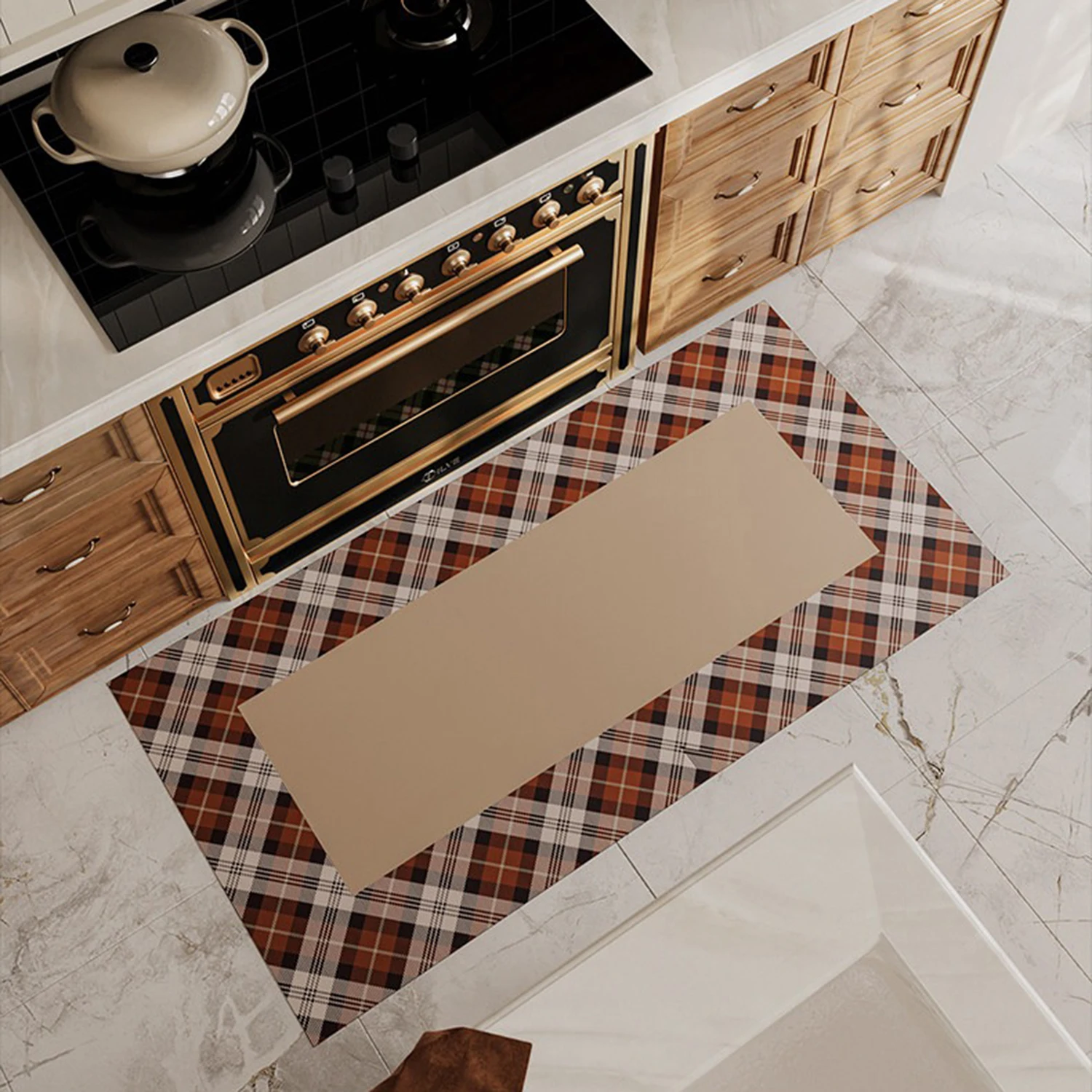 Vintage Nordic Kitchen Floor Mat Home Decoration PVC Leather Long Strip Runner Rug Waterproof Oil-proof Kitchen Carpet שטיח מטבח
