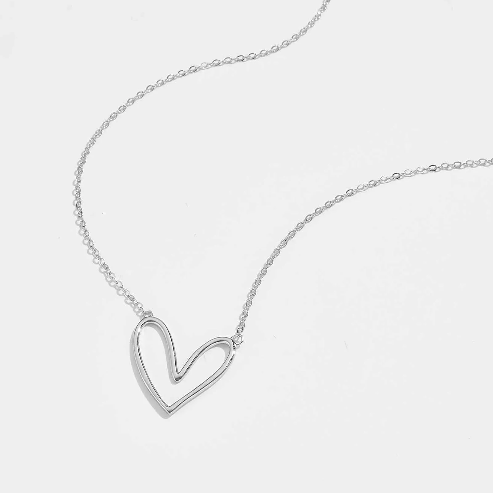 ANDYWEN 925 Sterling Silver Gold Plain Irregular Plain Heart Love Pendant Long Chain 2024 Party Fine Jewelry Spring Valentines — zdjęcie 5