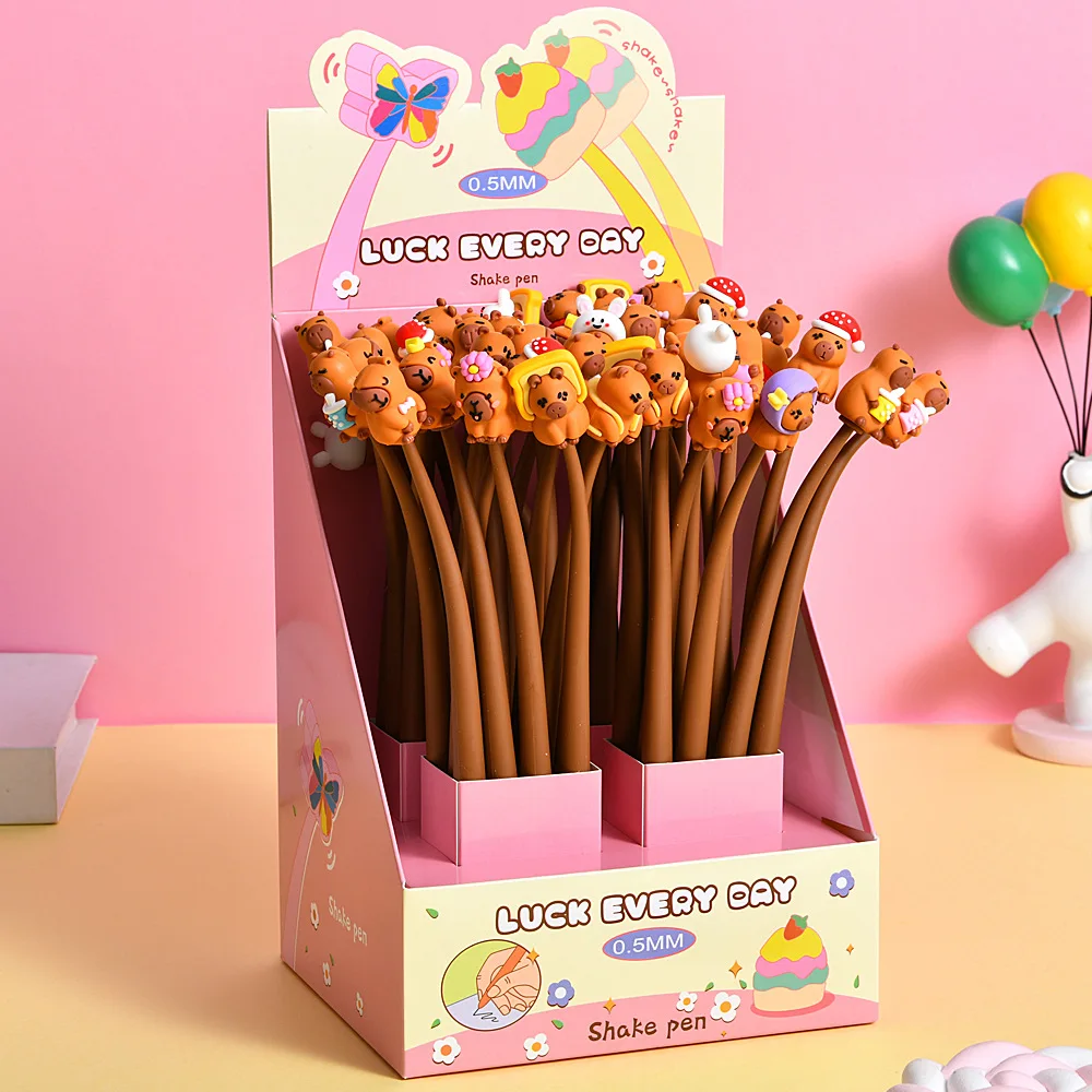 

48 Pcs with Box Cute Cartoon Shaker Kapibara Shaker Neutral Pen Swing Shake Relief Pen Student Stationery Back To School