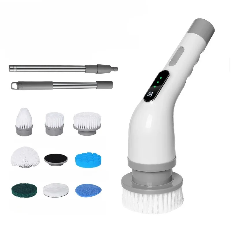 3-Speed Electric Cleaning Brush with 9 Replaceable Heads & Telescopic Handle USB Rechargeable for Bathroom Kitchen Tile