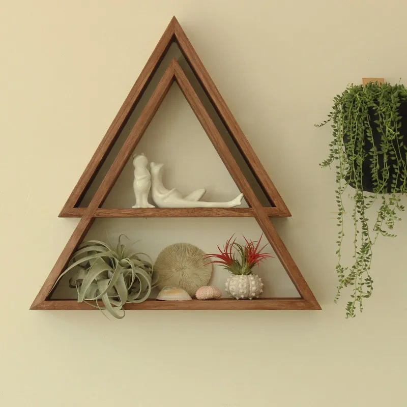 Geometric Wall Mounted Shelf, Wooden Floating Bookshelf for Living Room, Background Display Rack for Home Decor