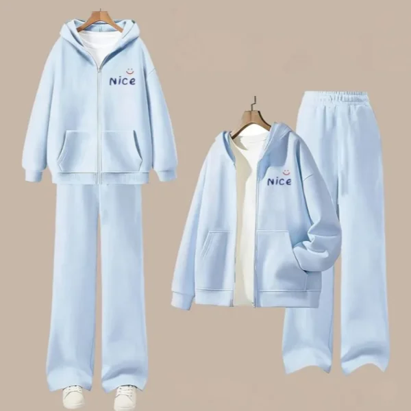 

Женская толстовка с капюшоном на молнии на молнии, свободные широкие брюки, комплект из двух предметов, осень-зима, корейская мода для колледжа