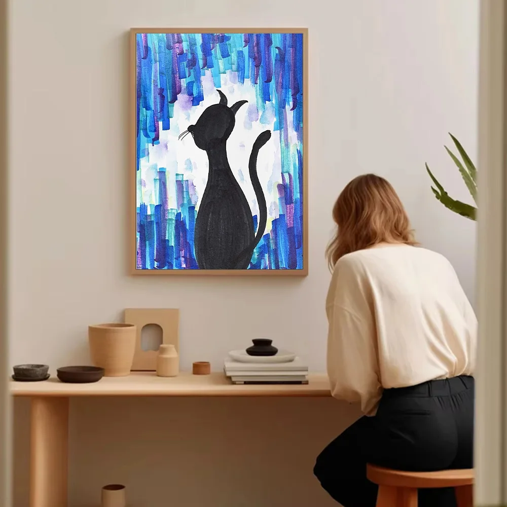 القط الرسم على لوحات القماش الجدارية الحديثة مجردة الحيوان ديكور غرفة المعيشة المنزلي ديكور غرفة نوم هدية #5