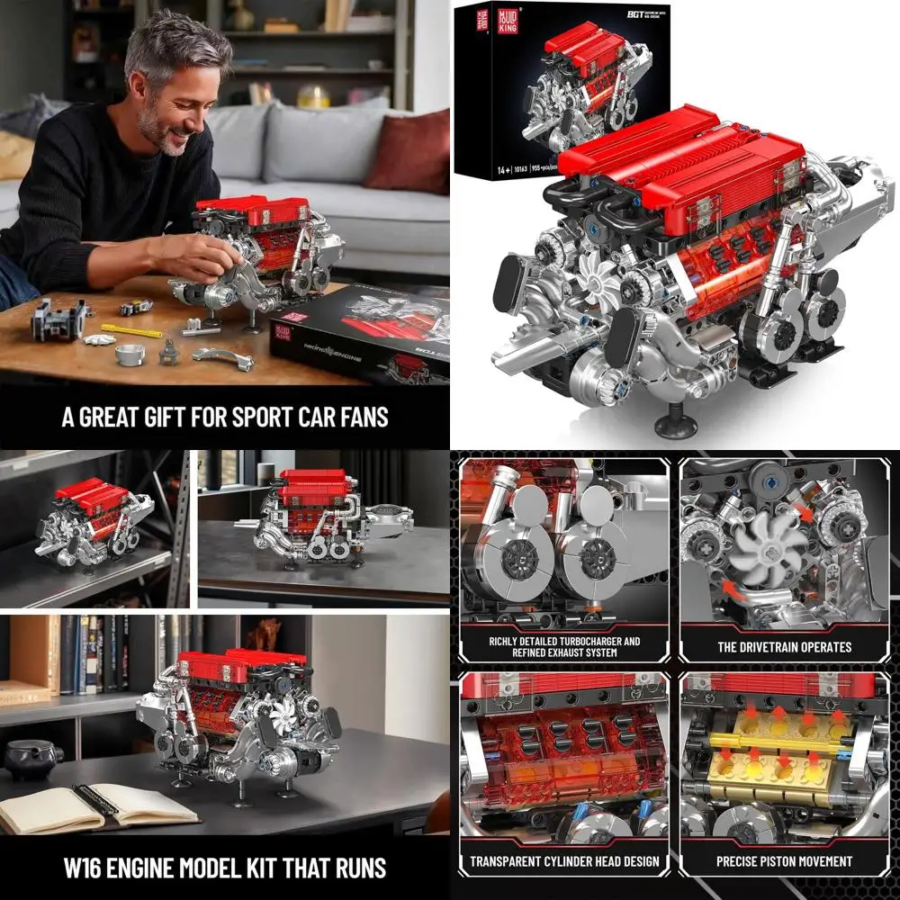 Kit di costruzione del motore W16, modello di motore a combustione funzionante 10163, giocattolo STEM per adulti con 952 pezzi, batteria e motore inclusi.