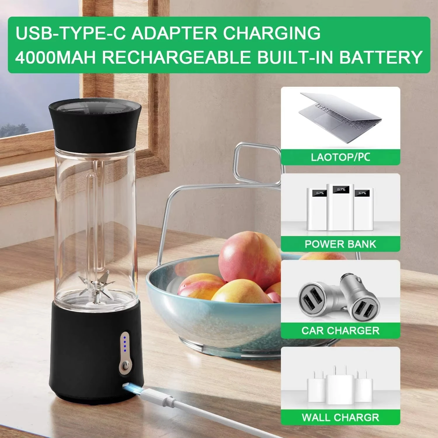 500ml Portable Juice Blender 4000mah Usb Fresh Juice Rechargeable Smoothie 150w Personal Juicer Cup Fruit Mixer Machine