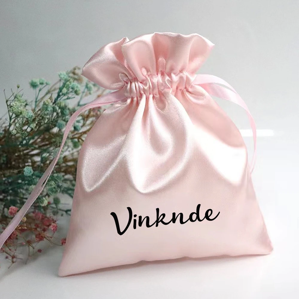 

Customized Silk Satin Gift Drawstring Pouch Luxury Hair Jewelry Cosmetic Makeup Cute Cellphone Shoe Dust Packaging Storage Bags