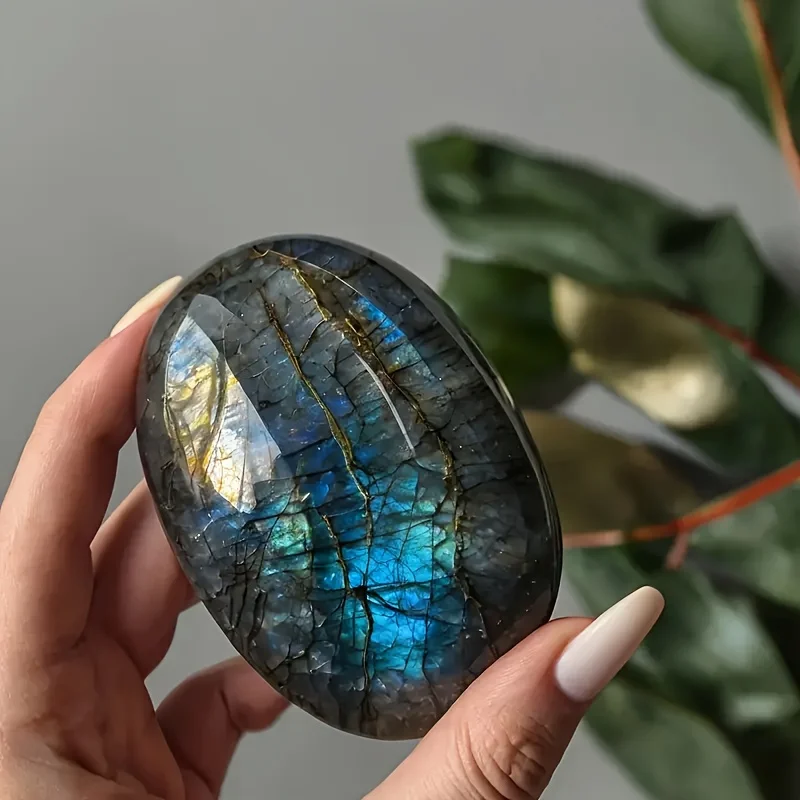 High-quality labradorite palm stone, polished crystal, massage gemstone, home décor, DIY jewelry making