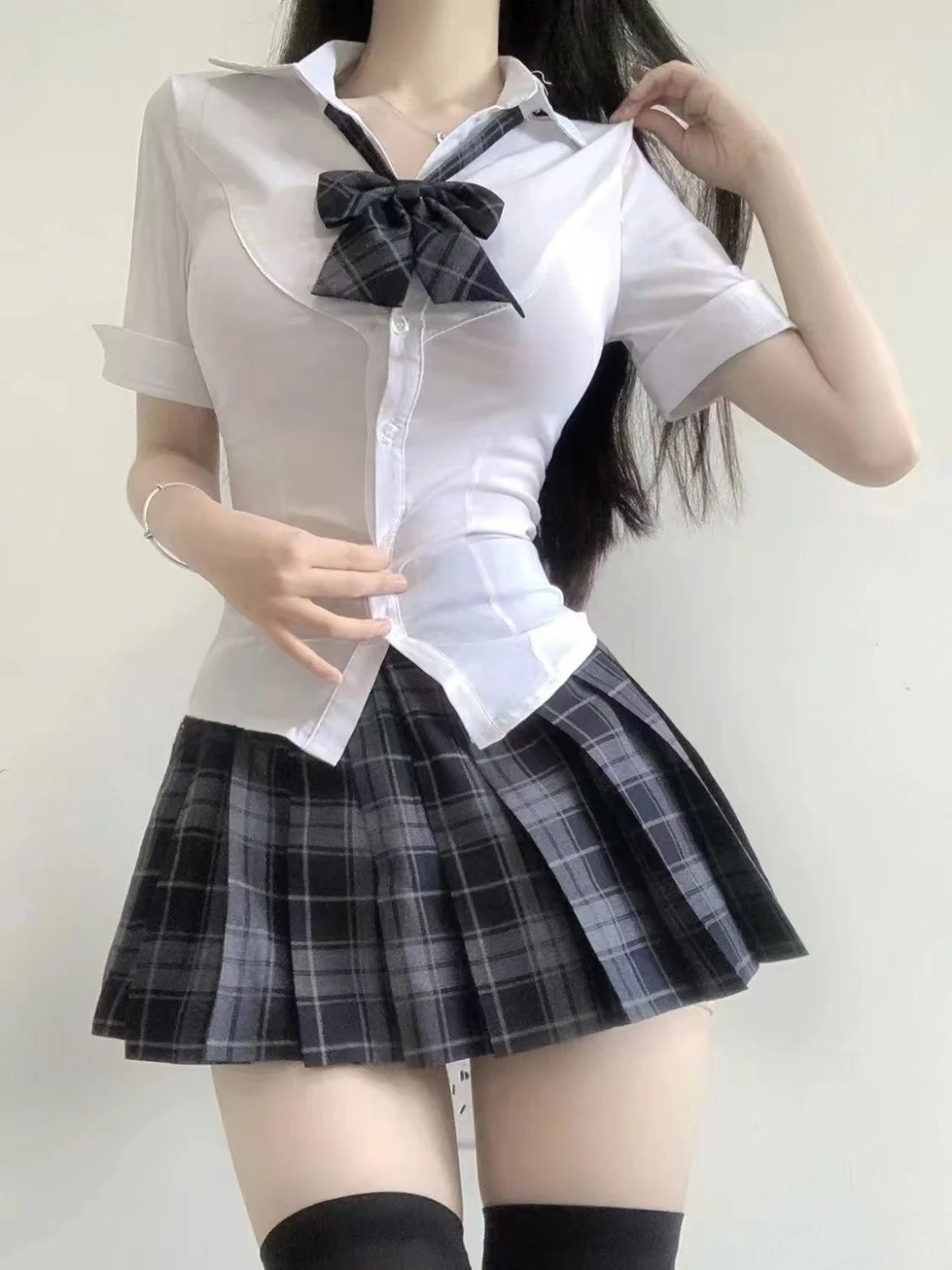 Slim Fit Irt Orm Ort Sve Rok Kotak-kotak Rok JK Set Mode Musim Panas Karbon untuk Wanita Muda Usia 8-25 Tahun