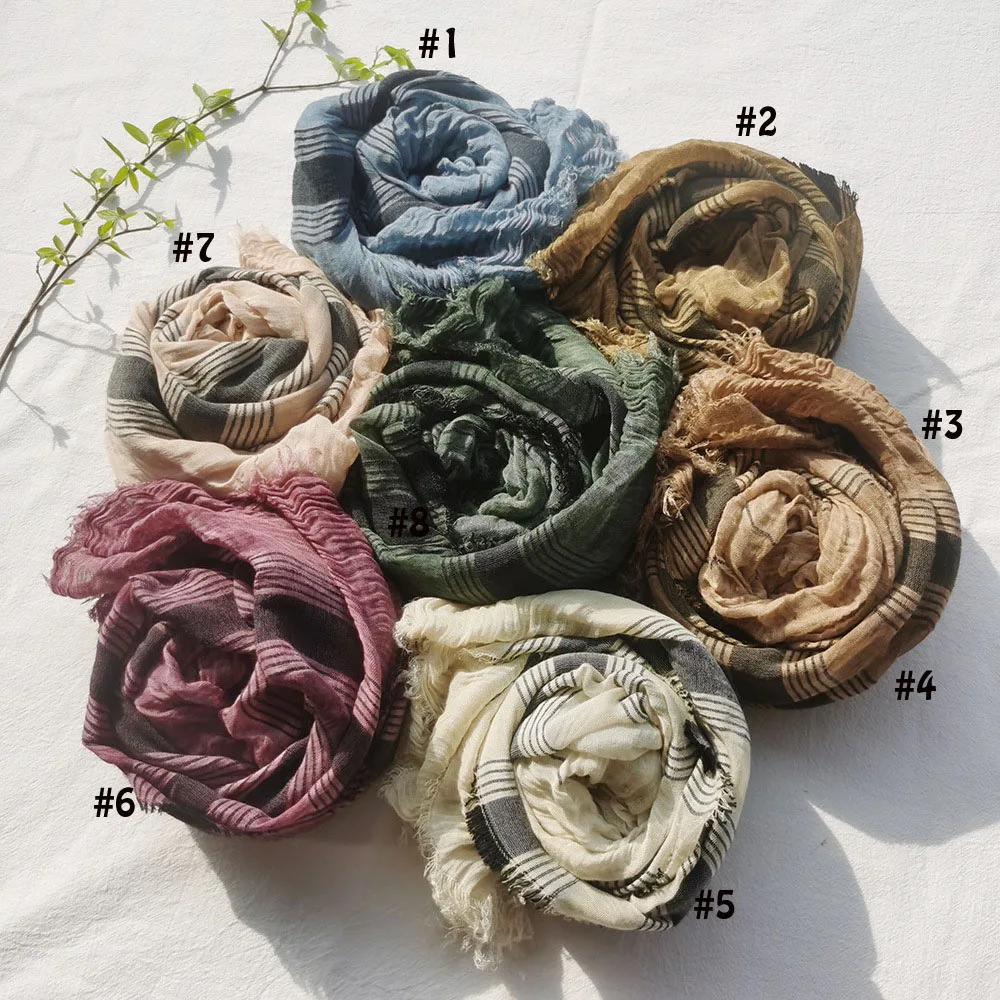 

2022 Newest Women Striped Yarn dyed Scarf Cotton Scarf Shawls