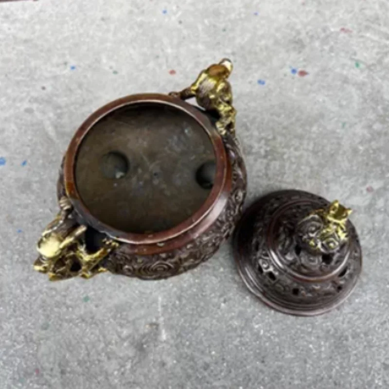 Chinese Buddhist Copper Dragon Beast Statue Incense Burner Censer