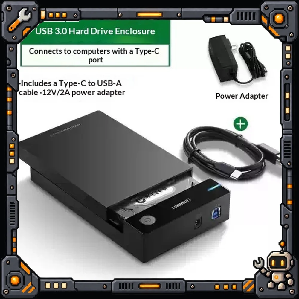 UGREEN 60736 3.5 Inch HDD Enclosure USB 3.0 Type C 5Gbps External Hard Drive Case for Desktop PC