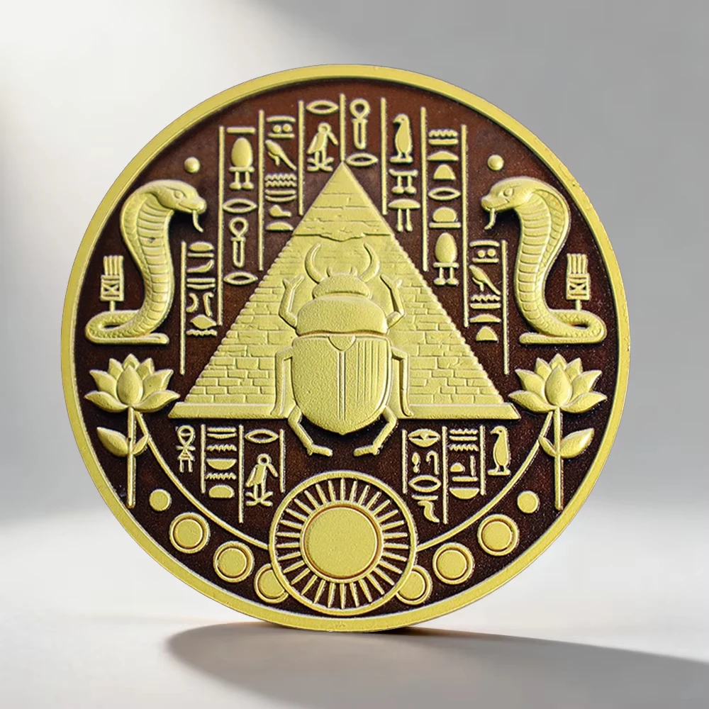 Ancient Egyptian Anubis Gold Plated Commemorative Coin Hieroglyphics Souvenir Coin Home Decoration