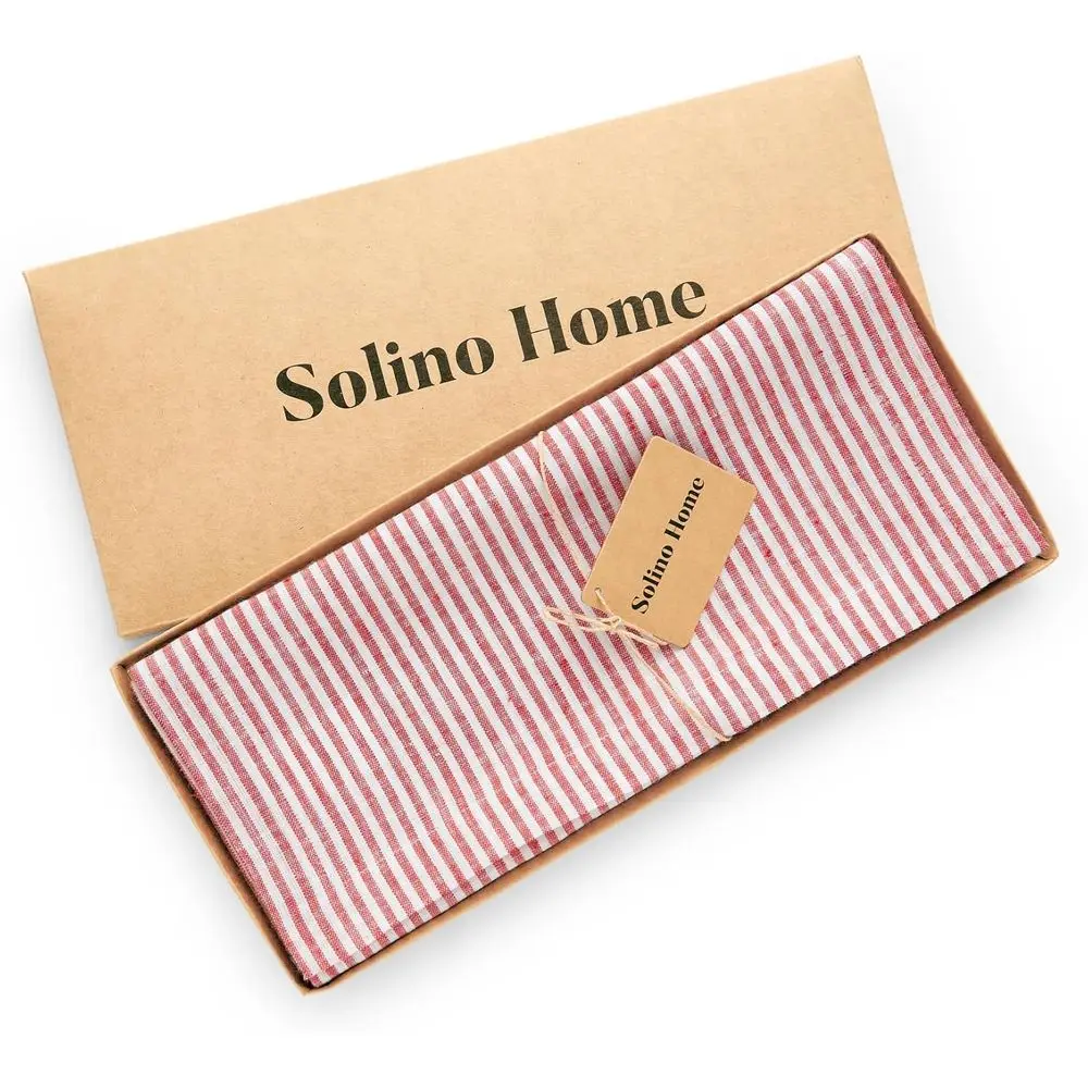 Pure Linen Red & White Striped Table Runner, 14 x 108, Perfect for Christmas & Winter Dining