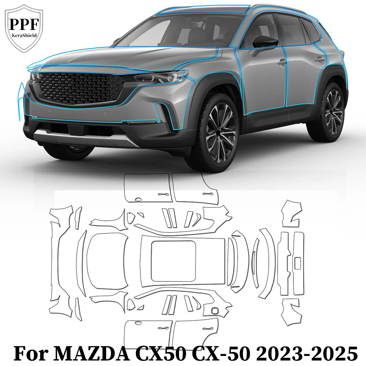 

For MAZDA CX50 CX-50 2023-2025 TPU Paint Protection Film Pre-cut PPF Anti-Scratch Transparent Sticker Car Resistant Accessories