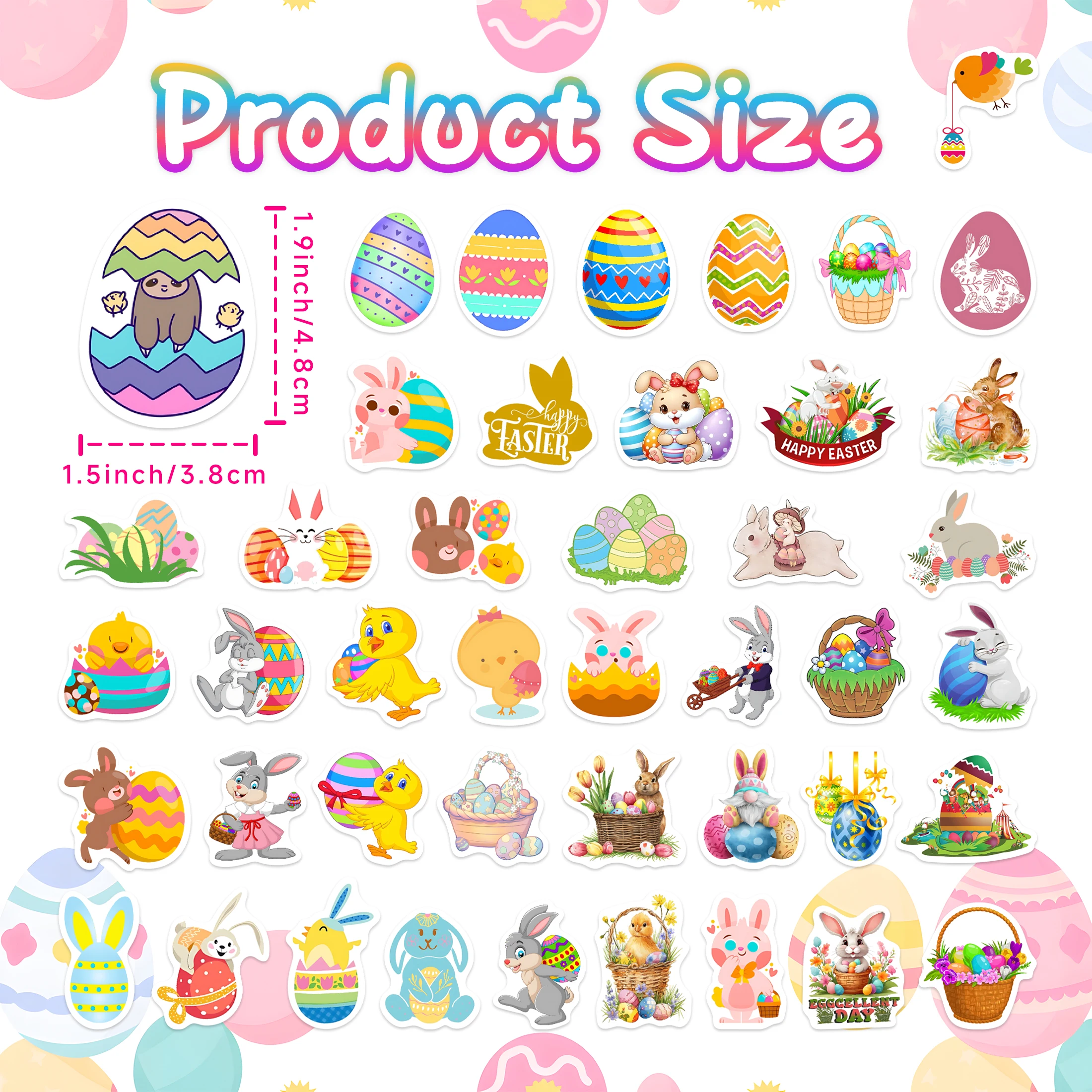 60 stuks paasstickers glow in the dark, paasei ronde stickers voor waterfles, waterdichte vrolijke paasvakantie