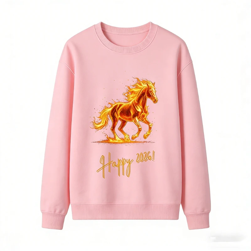 سويت شيرت Fiery Horse سنة Crewneck للجنسين هدية لمحبي الجرافيك مطبوعة بغطاء للرأس متطابقة محظوظة للخريف والشتاء