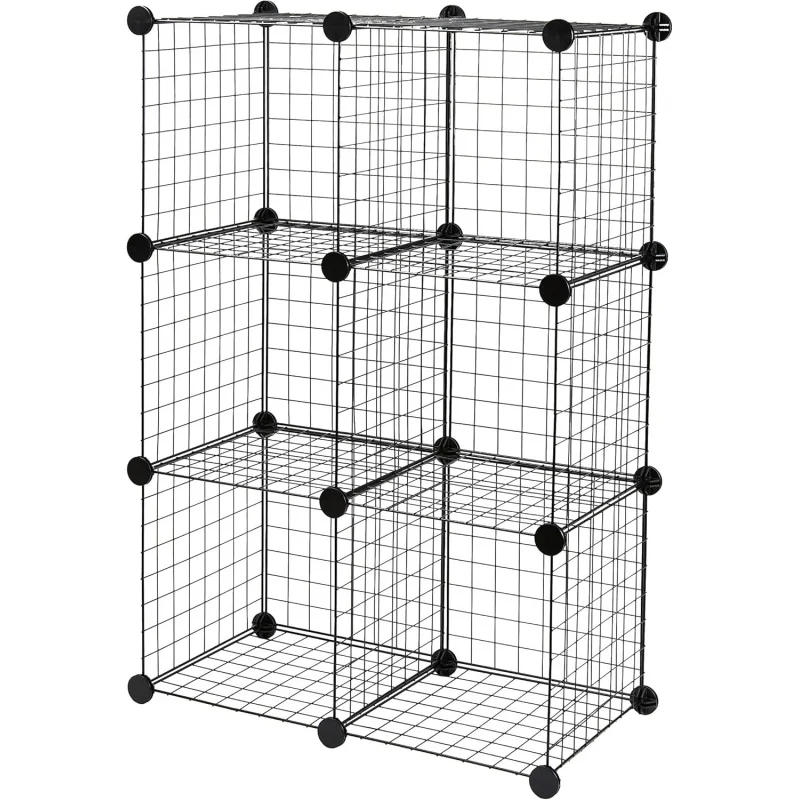 6-Cube Wire Grid Stackable Storage Shelves, 12 x 12-Inches, Black, 12.6D x 26W x 38H