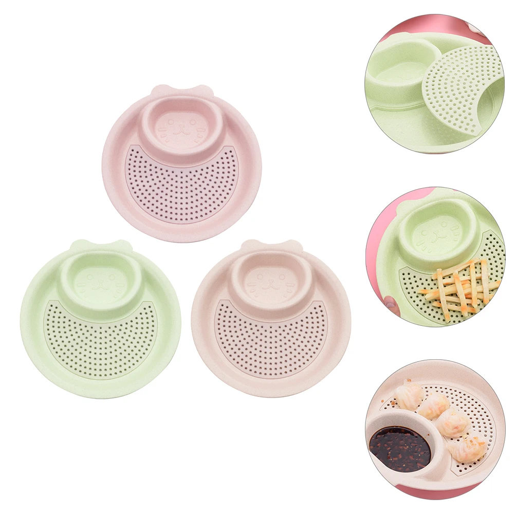 

3 Pcs Dumpling Plate Draining Saucer Grid Dipping Sauce Dish Seasoning Kitchen Pink Multi Grid Fruit Vegetable Food Serving