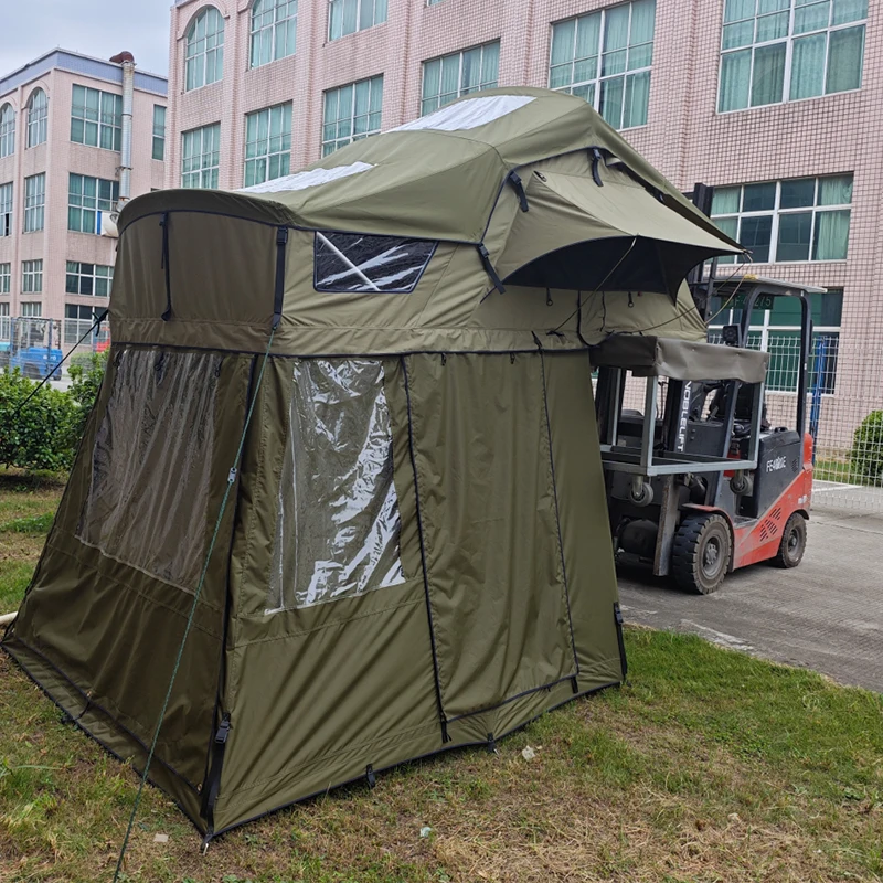 High-Quality Single-Layer Four-Season Extended Rooftop Tent with Skyview Window for 1-2 Person Outdoor Camping