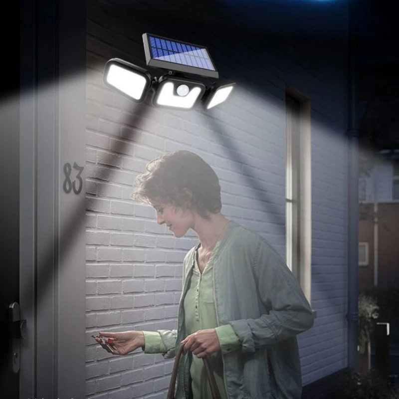 

Solar Wall Lamp Garden Lamp Streetlight Human Body Sensing Rotatable Three Lights Street Lamp Energy Conservation Waterproof