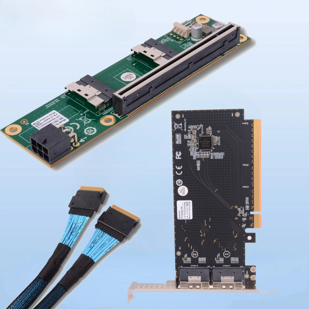 PCIe 4.0 16X to SFF-8654 8i External Split Card MCIO 5.0 Single-Slot GPU Baseplate Graphics Video Card External Expansion 16X/8X