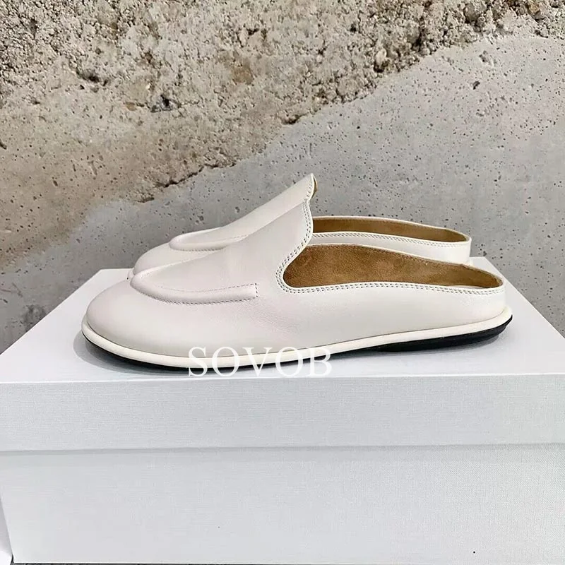 Spring Autumn Round Toe Genuine Leather Walking Shoes For Women's Retro Simple Loafers Female Daily Casual Versatile Flat Shoes