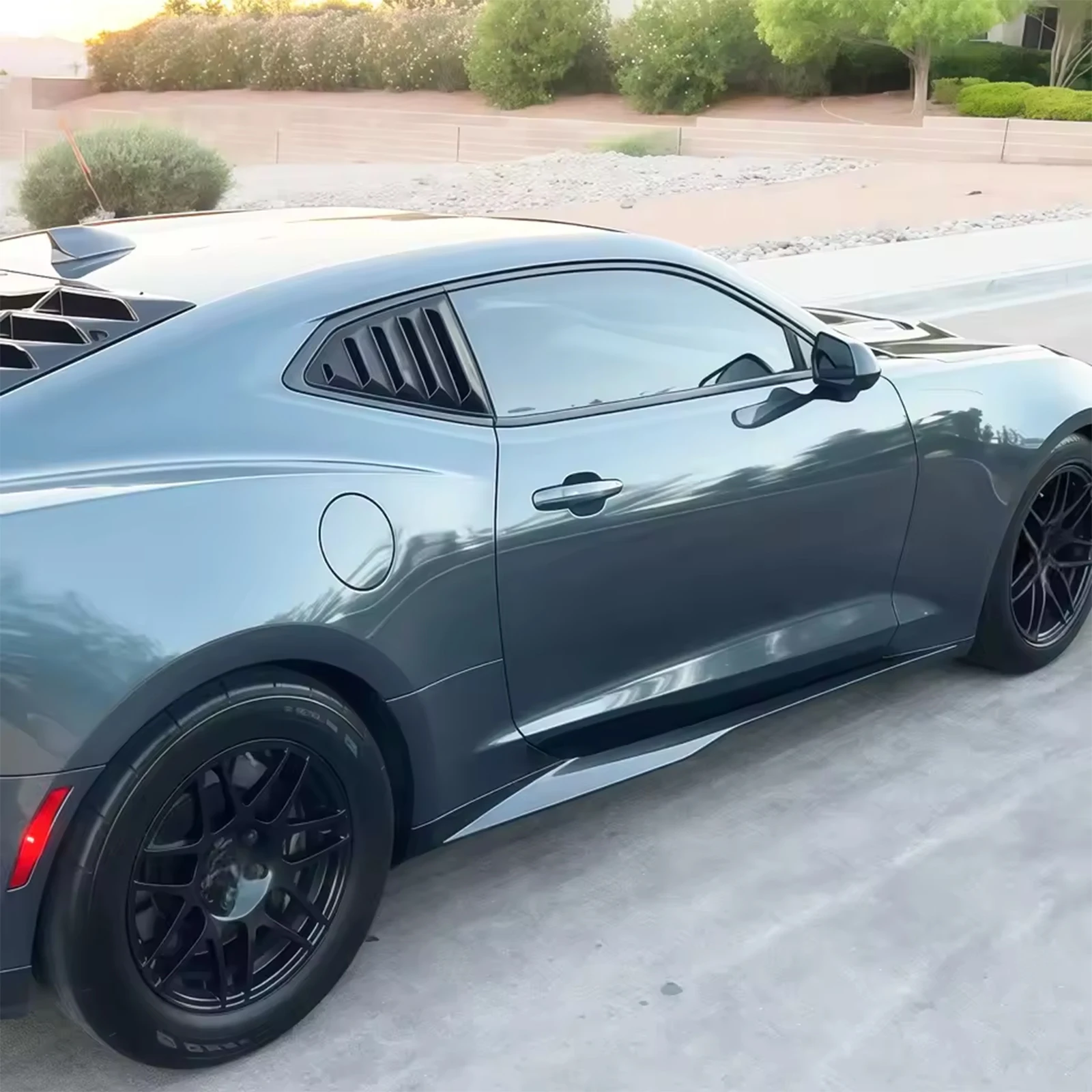쉐보레 카마로 쿠페 컨버터블 LT LS SS RS 2016-2024 ZL1 스타일 카본룩 글로시 블랙 사이드 스커트 로커 패널 스포일러 썸네일 3