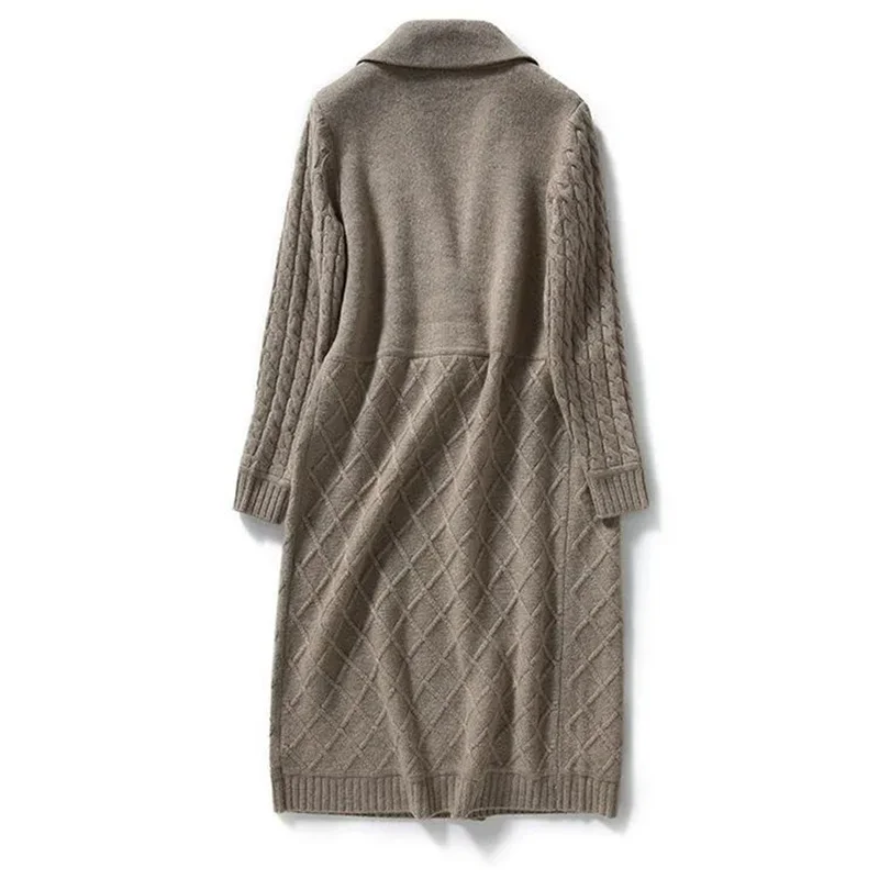 Autunno inverno nuovo maglione di lana cappotto donna lungo Cardigan lavorato a maglia giacca stile bavero coreano temperamento solido maglione