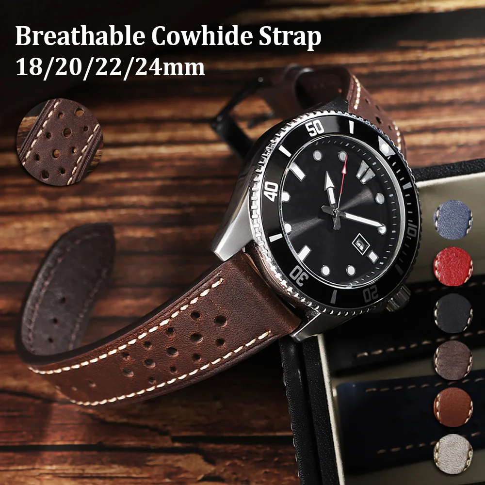 New Vintage Breathable Calfskin Strap 18mm 20mm 22mm 24mm Cowhide WatchBand Universal Men Women Bracelets Sport Porous Wristbelt