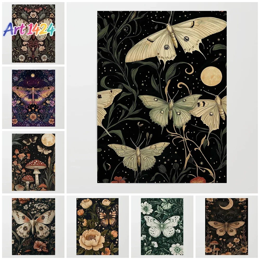 (No frame)Vintage Butterfly Nature-Inspired Posters Botanical Floral Celestial Boho Prints Canvas Wall Art Picture Home Livin