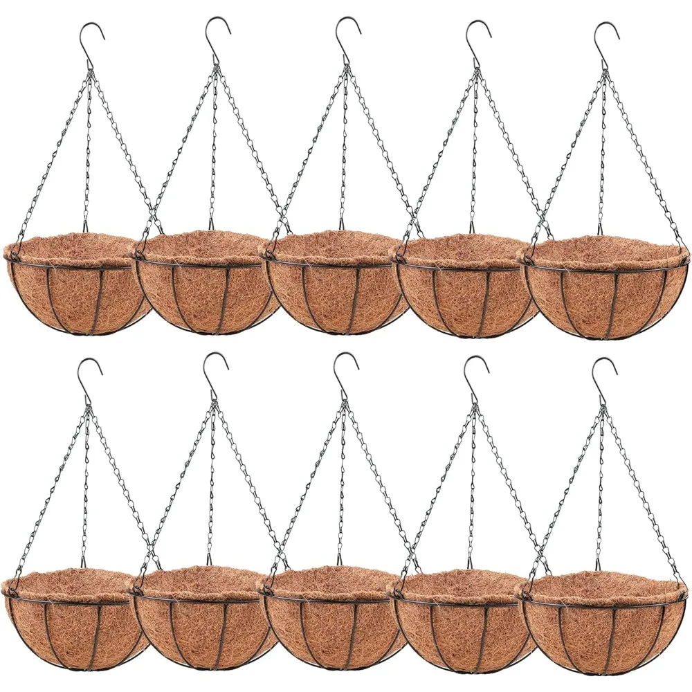 

Hanging Baskets for Plants Outdoor (10 Pack, 16 Inch) Extra Large Hanging Planter with Coco Liner,Garden Natural Country Decor