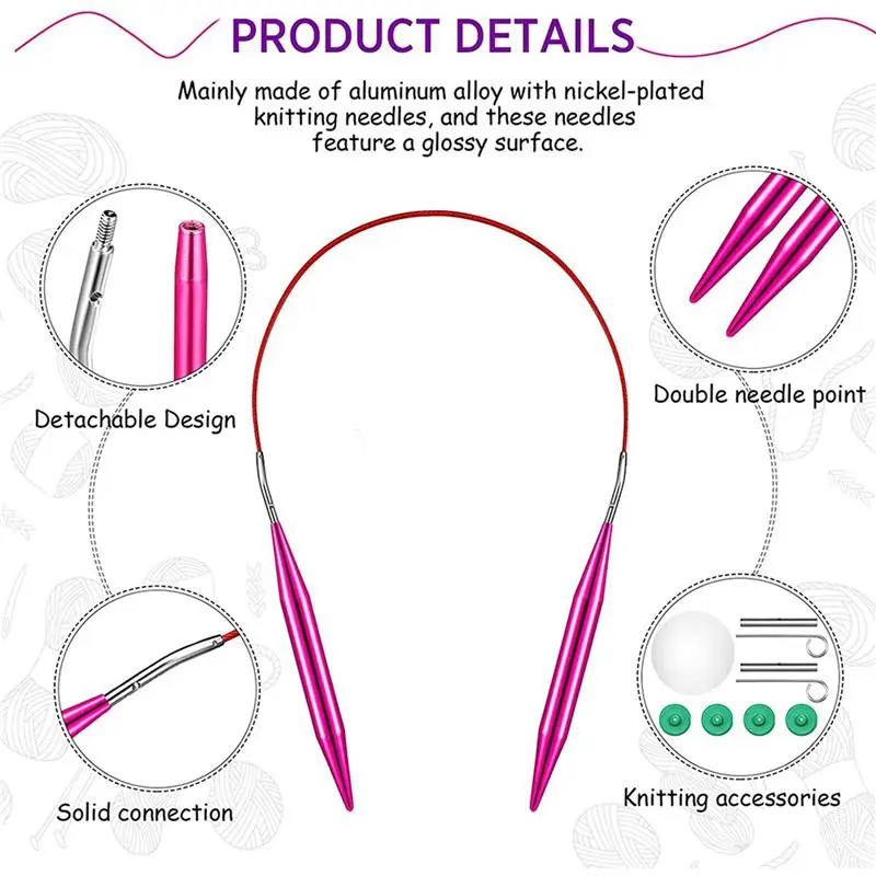 A27F-52 Pieces Aluminum Interchangeable Circular Knitting Needle Set,13 Size Interchangeable For Knitting