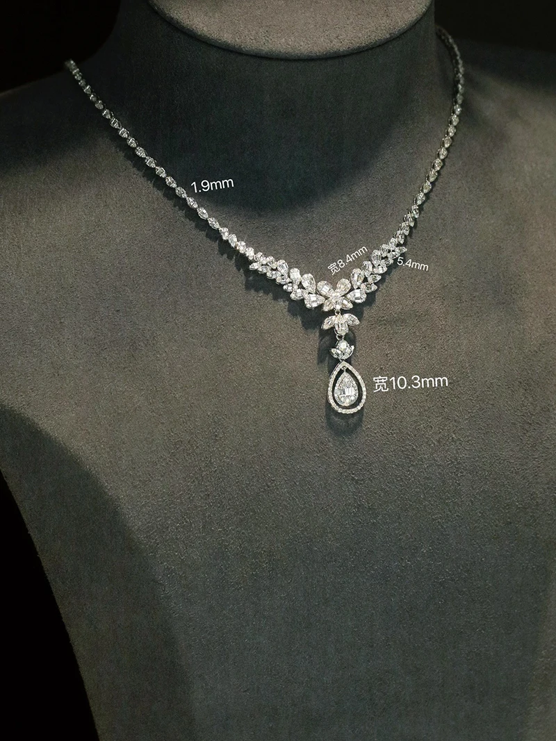 KUGG 100% 18K White Gold Necklace Luxury Elegant Style 3.40carat Real Natural Diamond Necklace for Women High Party Jewelry