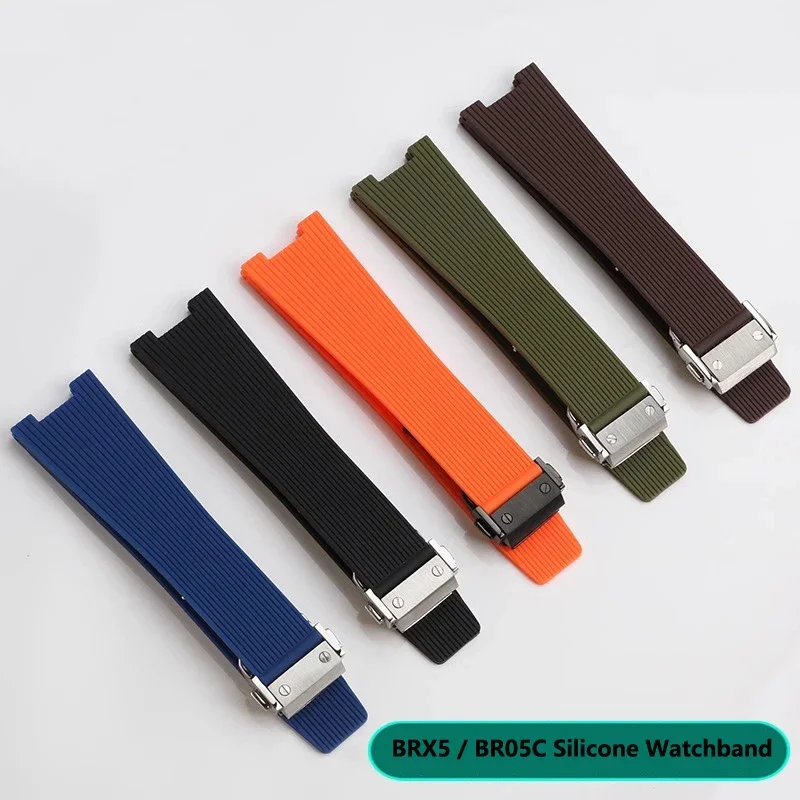 Soft Silicone Watchband Strap for Bell & Ross INSTRUEMENTS Series BRX5R BR05 BR-05 Rubber Bracelet BR Sports Watch Belt 25*12mm