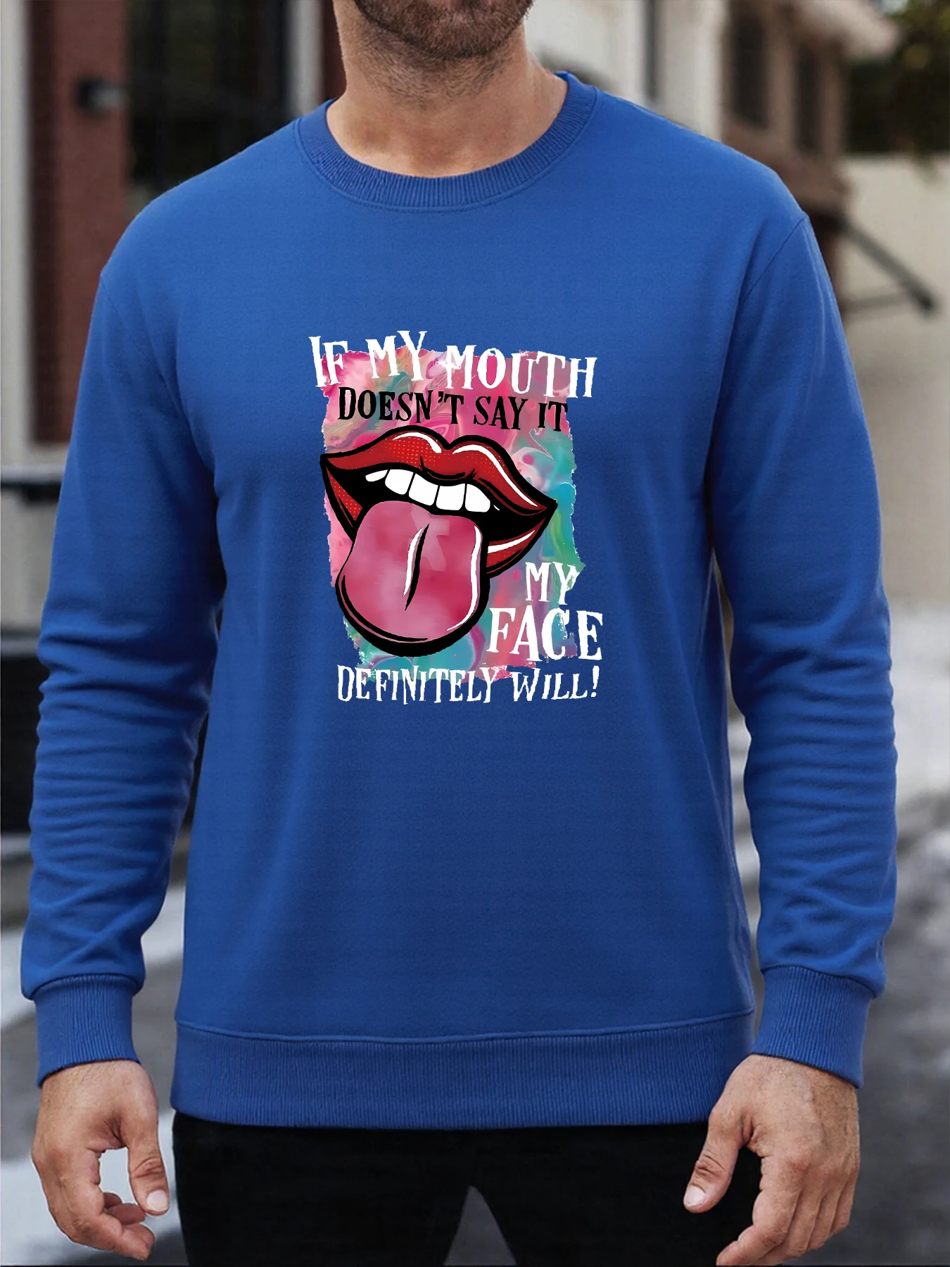 Mund Stick Out Zunge Druck Männer Sweatshirts Mode Weiche Sportswear Casual Herbst Pullover Crewneck Alle-Spiel Männliche Kleidung