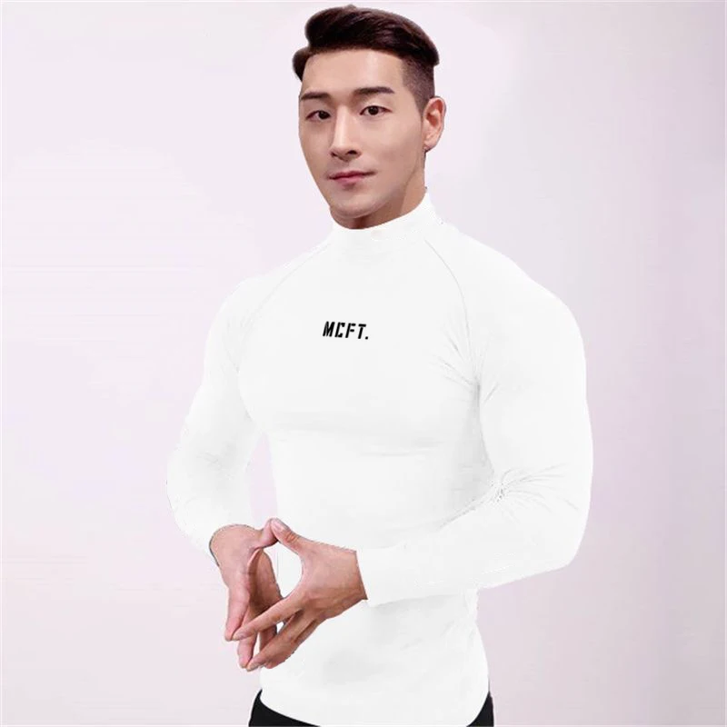 

Men's Semi High Collar Tees Autumn Clothing Indoor Fitness Slim Fit Long Sleeves Breathable Sweat Absorption