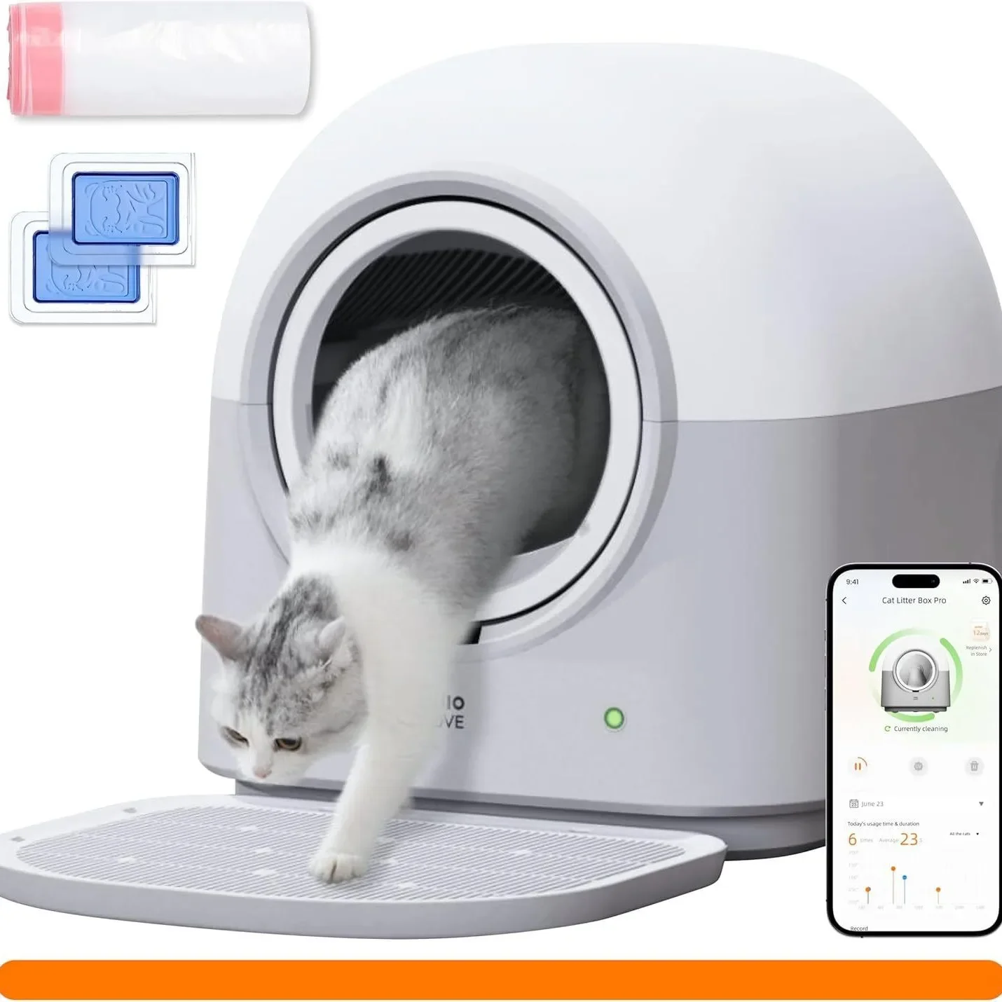 Zelfreinigende kattenbak voor huisdieren Automatisch slim kattentoilet APP-bediening Veilig Anti-knijp met deodorant en voering Grote capaciteit