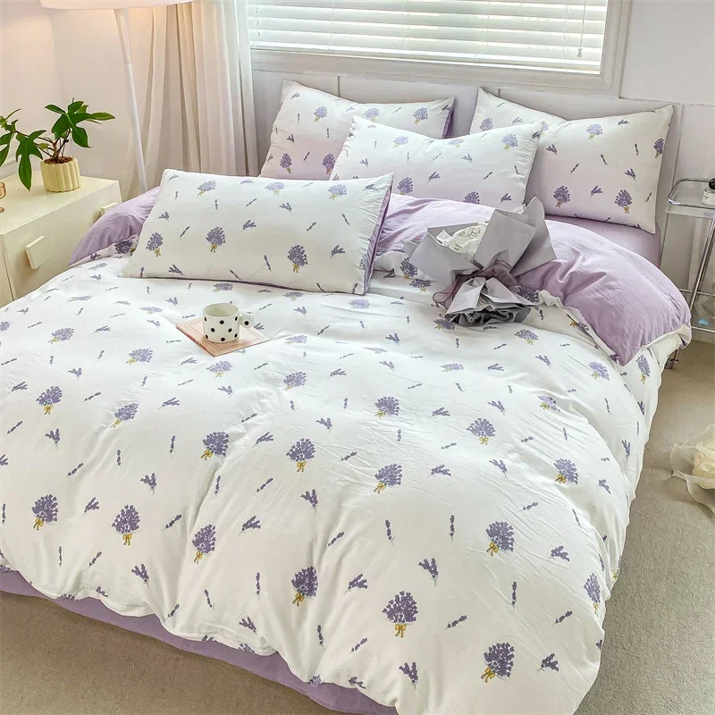 Purple Floral Lavender Duvet Cover Set 3 Pieces Botanical Wildflower Bedding Set Soft Reversible Comforter Cover with Pillowcase