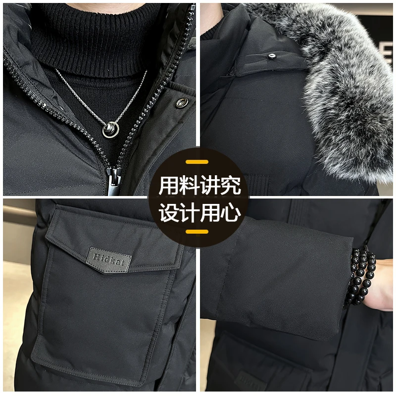 معطف طويل مبطن بالقطن عالي الجودة 2028 دافئ وبسيط بلون سادة ومظهر رقيق وعالي الجودة من القماش مريح للرجال