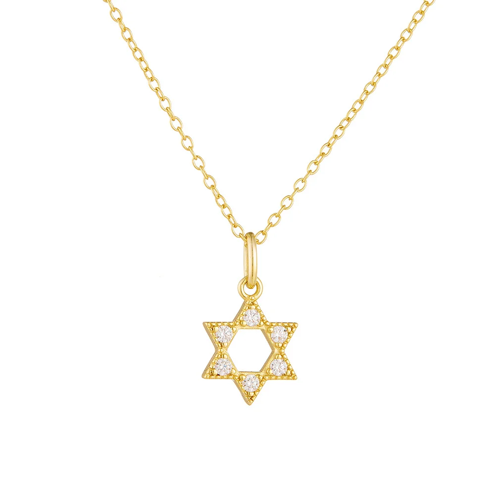 

Korean Style 925 Sterling Silver Niche Necklace, 14K Gold Plated Hollow Six-Pointed Star, Zircon INS Collarbone Chain for Women