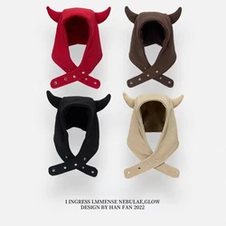 New Japan Yabi Y2K Devil Horn Winter Hat with Earflaps Women Autumn Winter Hood  Warm Suede Ear Protection Set Head Cap Beanies