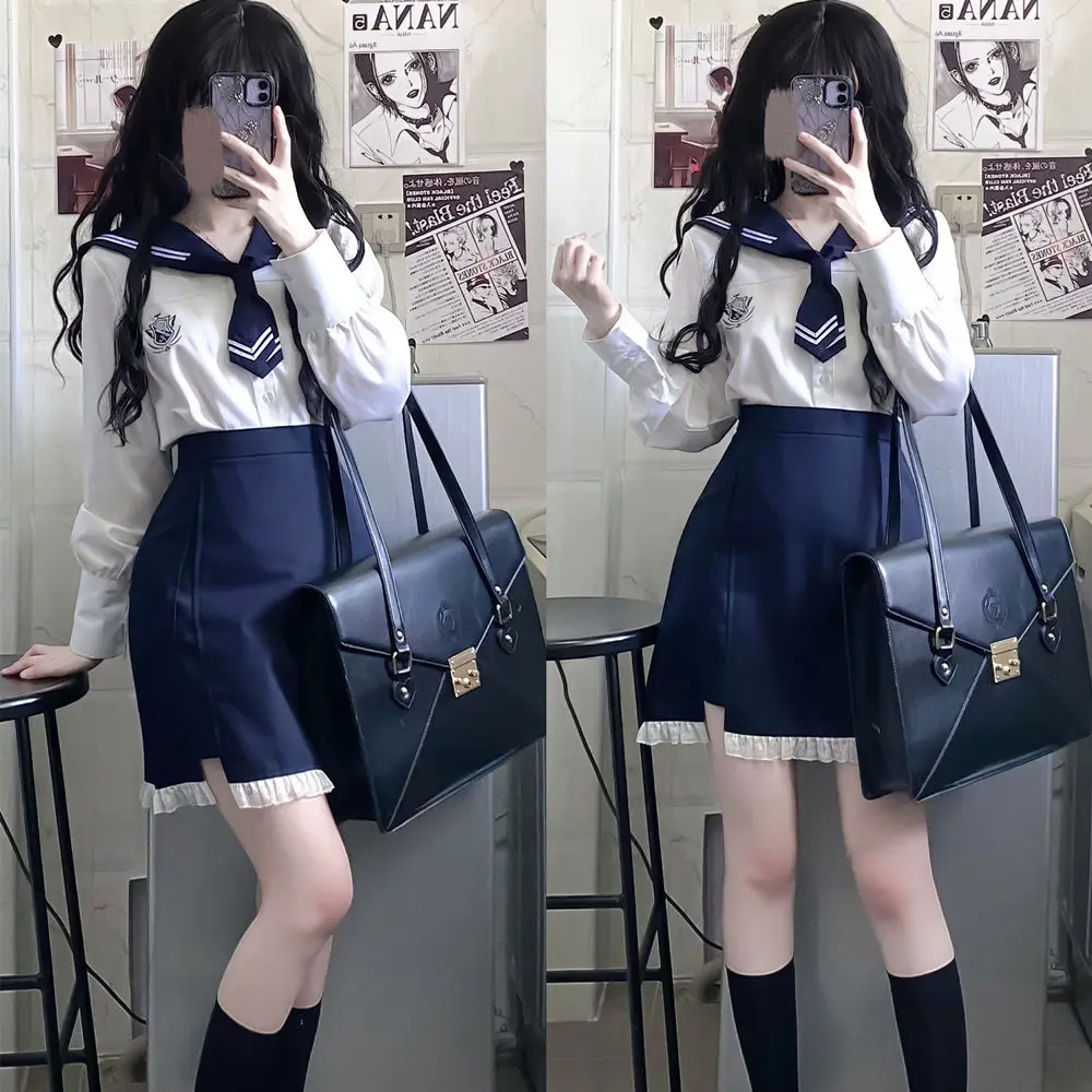 Uniforme escolar coreano de estilo universitário para menina, JK Bag, saia hip, terno marinheiro, cosplay, moda japonesa