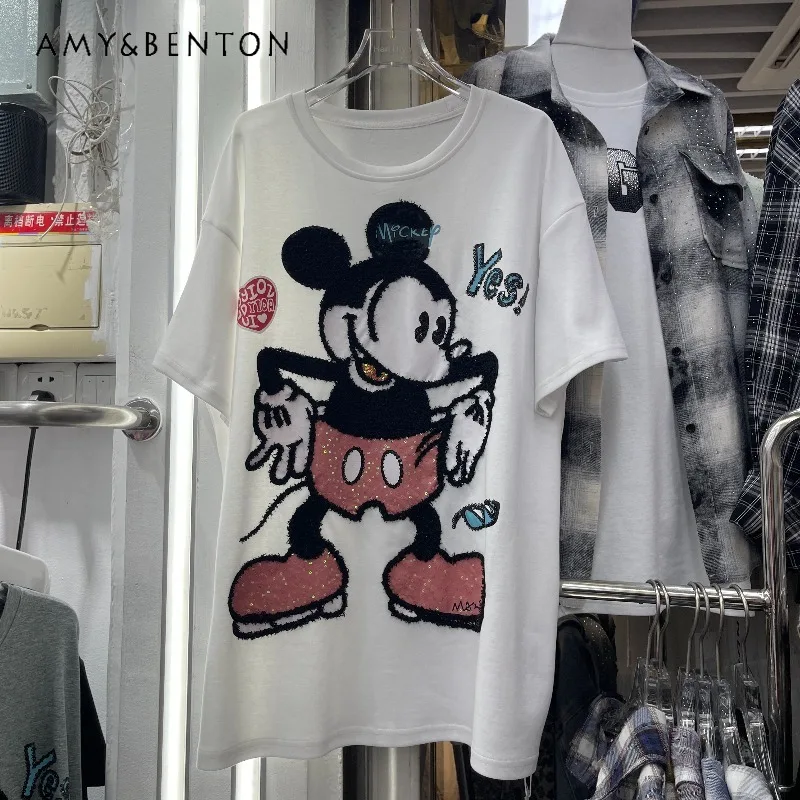 

2026 Trendy New Fashion Heavy Craft Sweet T-shirt Cartoon Youthful Loose Short-sleeves Tshirts Top Pullover Y2k Clothes Female