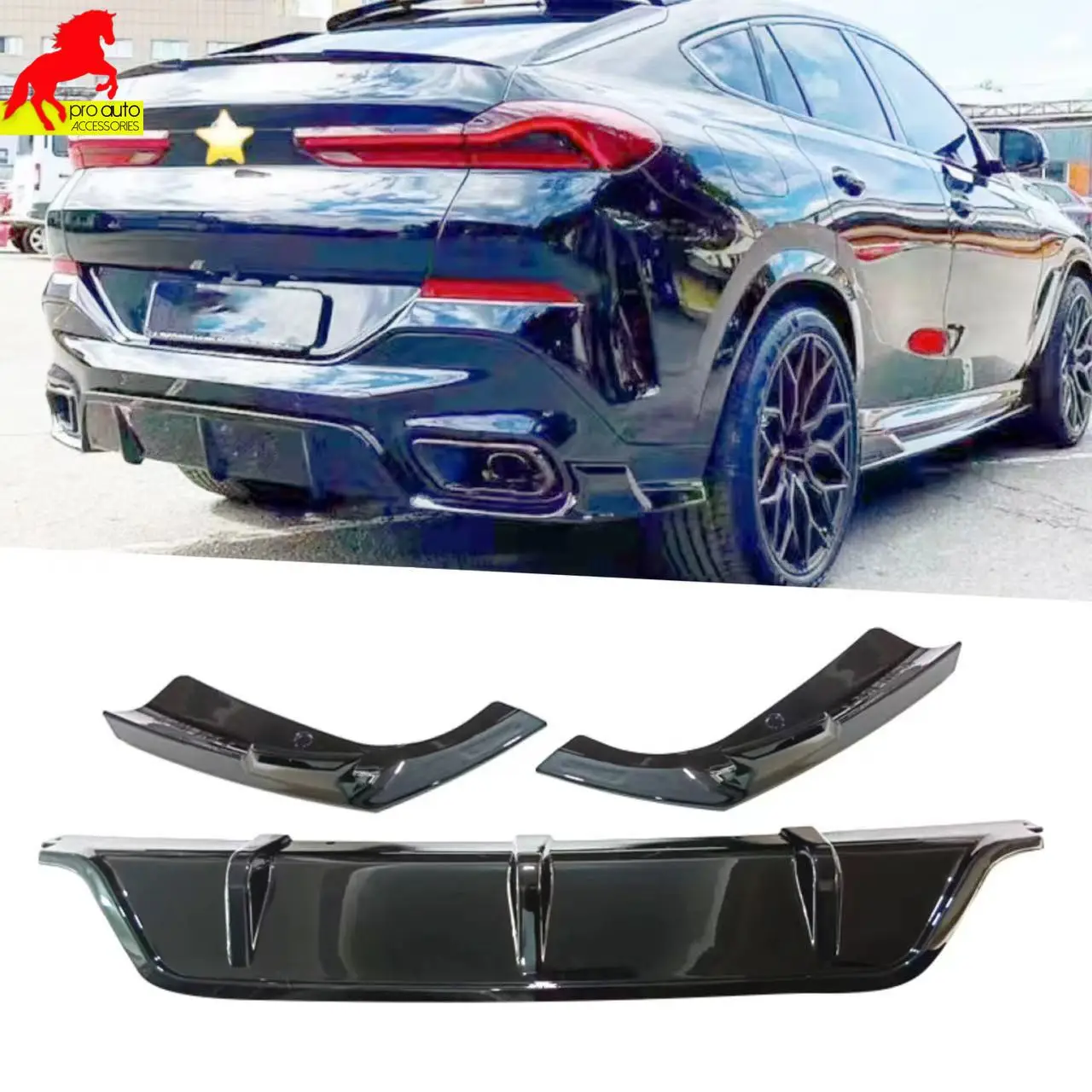 Suitable for 2020-2023 BMW X6 G06 Rear Bumper Lip Glossy Black 3-section Spoiler Diffuser Splitter Body Kit Cover Car Styling