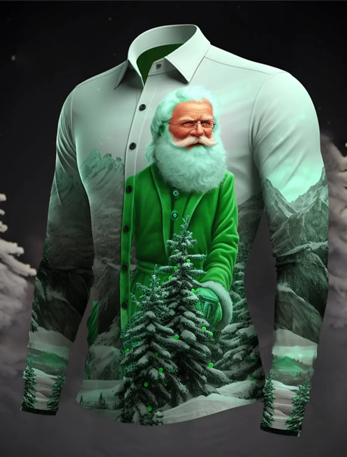 Papai Noel camisa de manga longa lapela masculina, impressão 3D, tamanho grande, casual, clube, rua, legal, ano novo, quatro estações